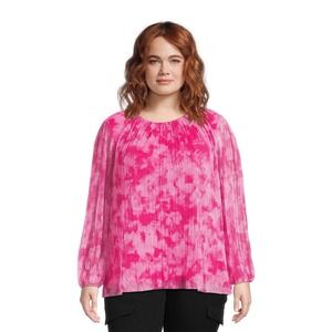 Terra‎ & Sky Mesh Pink Flowy Long Sleeve Top Size 3X